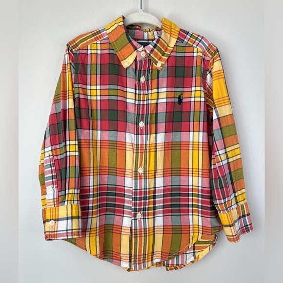 VTG Polo Ralph Lauren Kids 3T Vibrant Multicolor Plaid Button Down LS Shirt FALL - Picture 3 of 8